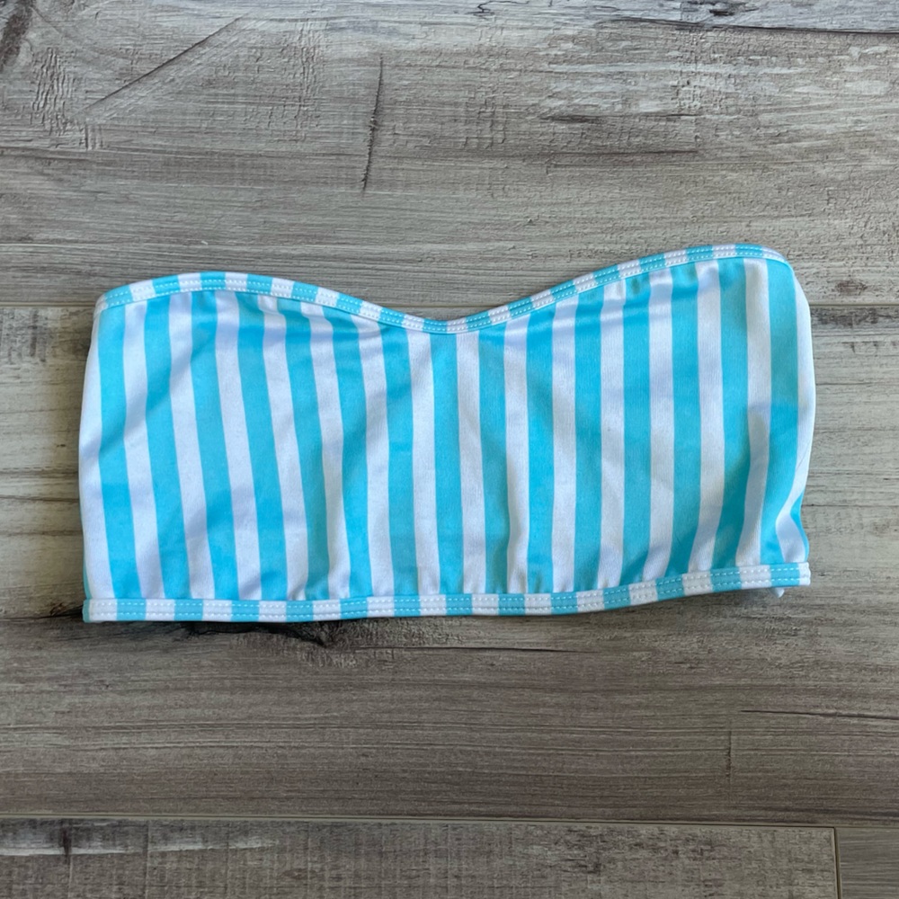 American Apparel White and Aqua Stripe Bandeau Bikini Top
